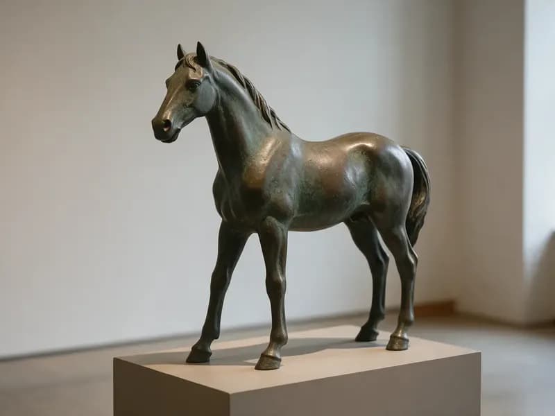Escultura de bronze de um cavalo em uma galeria