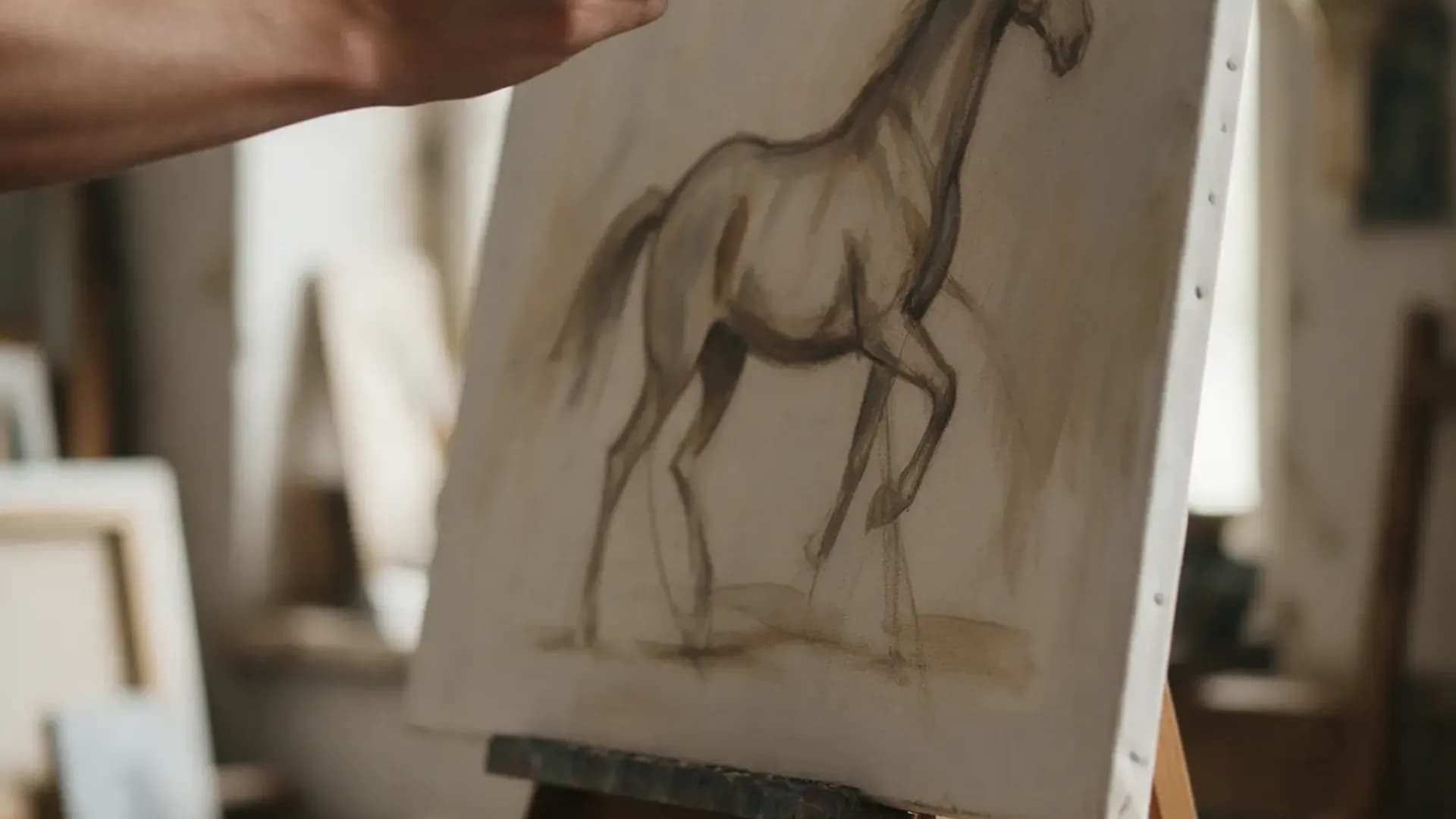 Desenho de um cavalo em um cavalete
