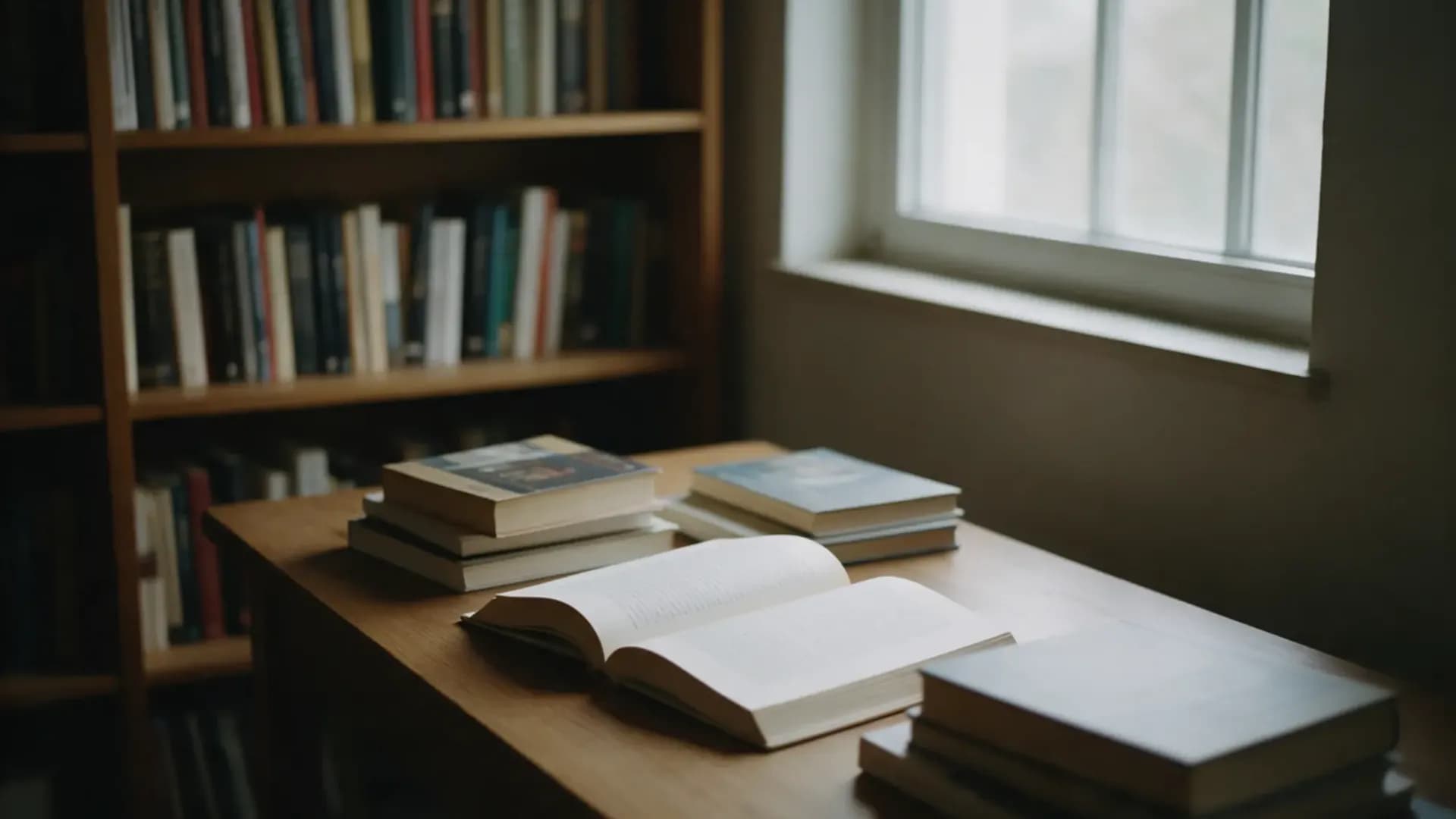 Estante de livros em uma biblioteca